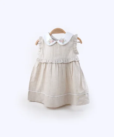 keten yazlık bebek elbise bebe yaka nakış detaylı bebek elbise