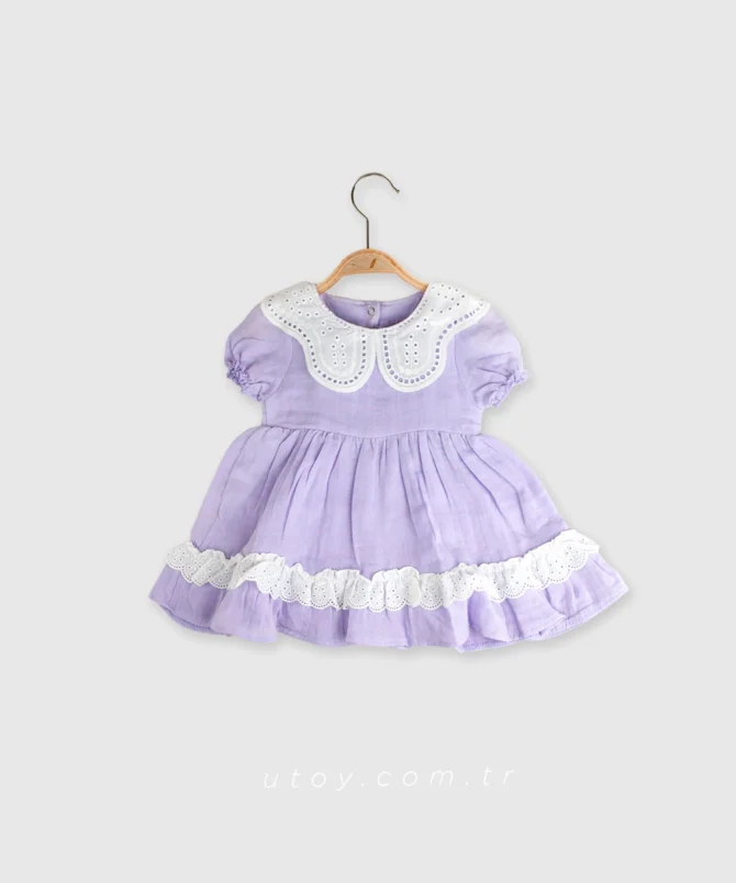 Mor bebek müslin elbise, mor çocuk elbise, çocuk elbisesi, bebek elbisesi, yazlık bebek elbise, mor bebek elbise, müslin bebek elbise