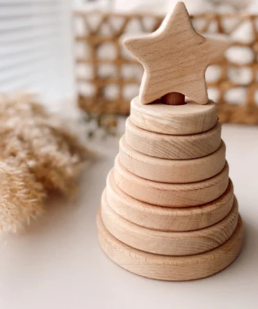 Ahşap Naturel Yıldız Kule, wooden stacking toy, naturel wooden stacking toy, ahşap dizme oyunu, ilk oyuncağım