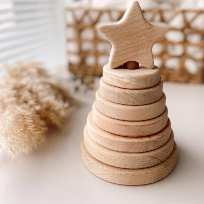 Ahşap Naturel Yıldız Kule, wooden stacking toy, naturel wooden stacking toy, ahşap dizme oyunu, ilk oyuncağım